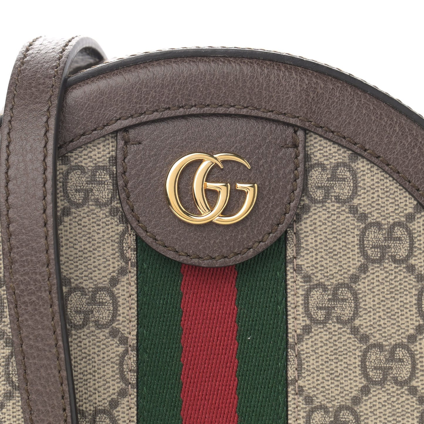 GG Supreme Monogram Web Mini Ophidia Round Shoulder Bag Brown