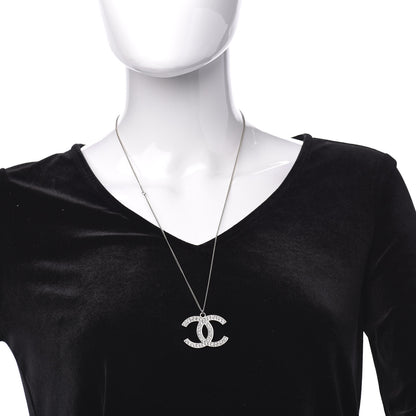 Chanel Crystal CC Pendant Necklace Silver 2 of 5