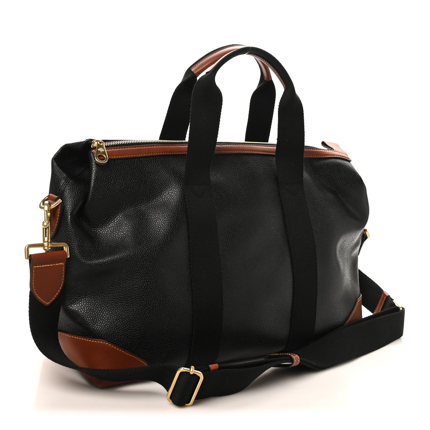 Eco Scotchgrain Calfskin Heritage Day Clipper Duffle Bag Black Cognac