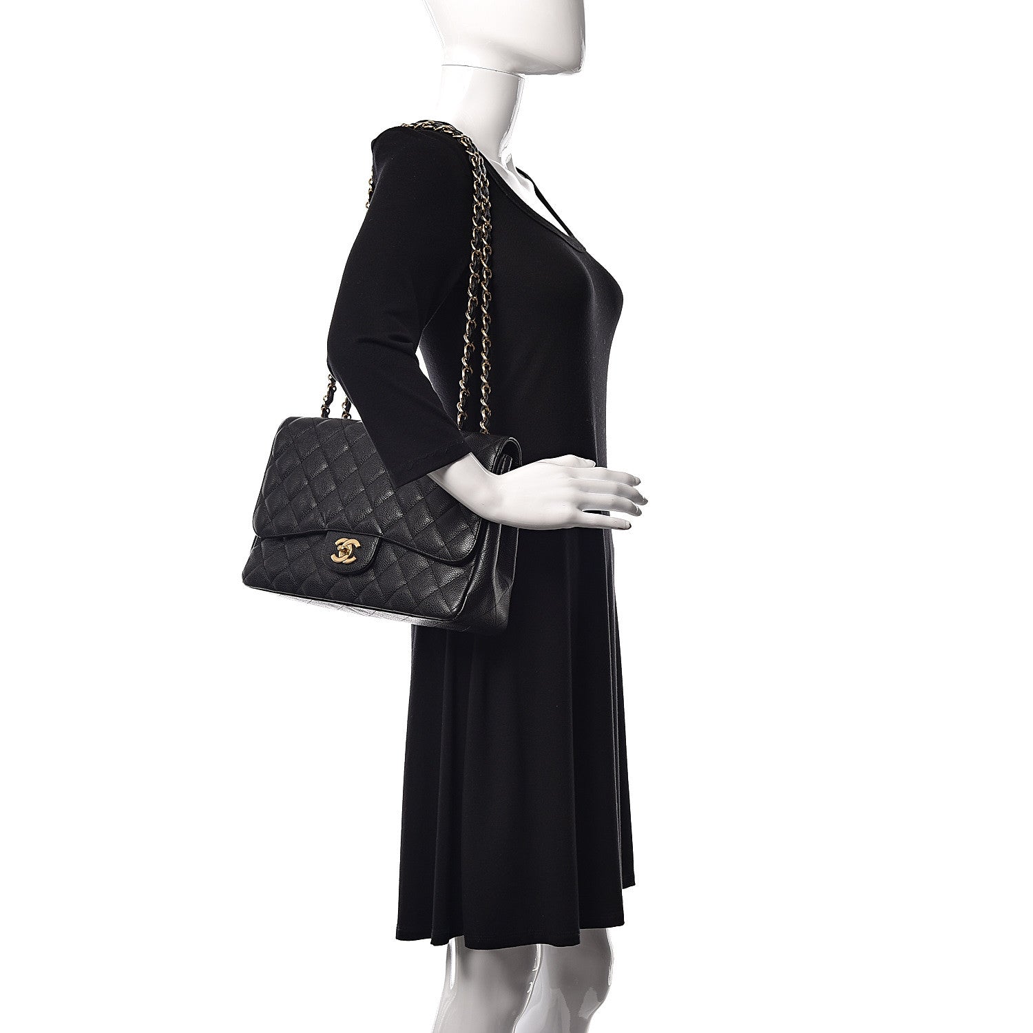 Chanel Caviar Quilted Jumbo Single Flap Black 2 of 12