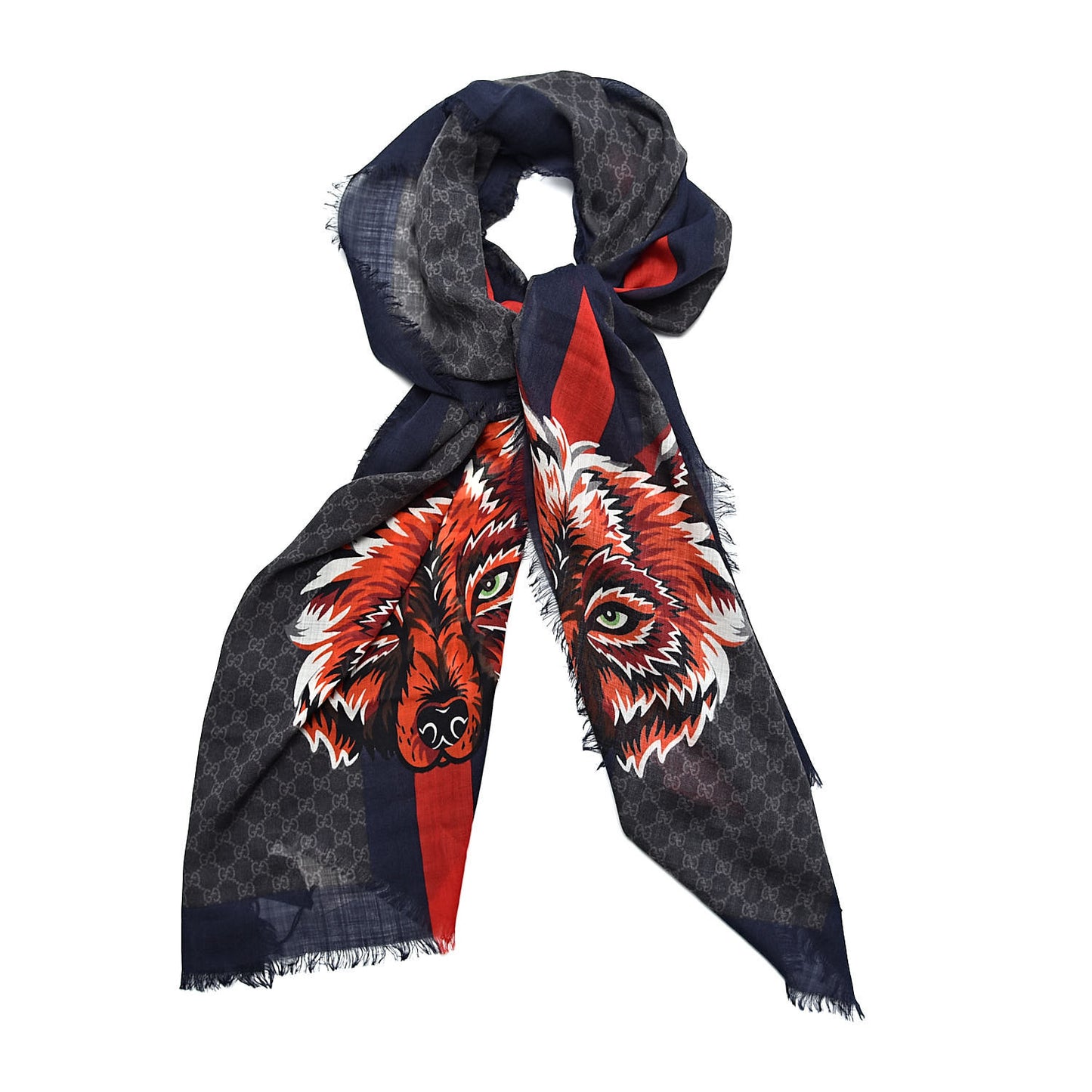 Wool Monogram Wolf Web Scarf Blue Red
