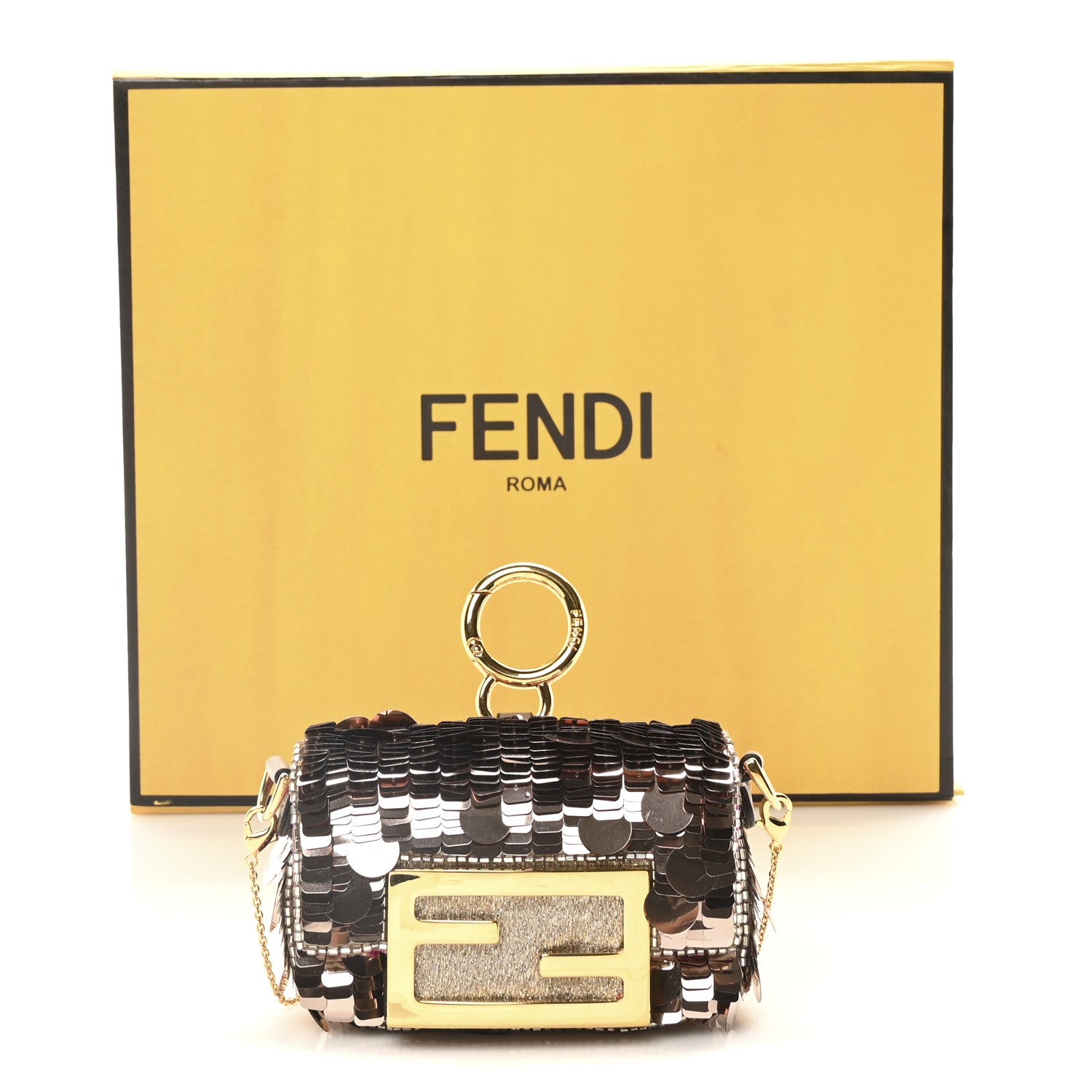 Fendi Sequin Paillettes Shiny Nappa Sex and the City Nano Maxi Buckle Baguette Charm Tortora 11 of 11