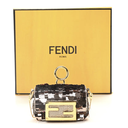 Fendi Sequin Paillettes Shiny Nappa Sex and the City Nano Maxi Buckle Baguette Charm Tortora 11 of 11
