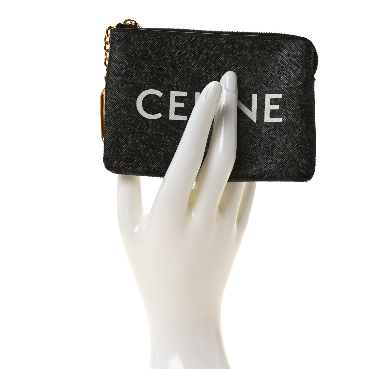 Celine Triomphe Canvas Logo Coin and Card Pouch With Hook Black 2 of 6