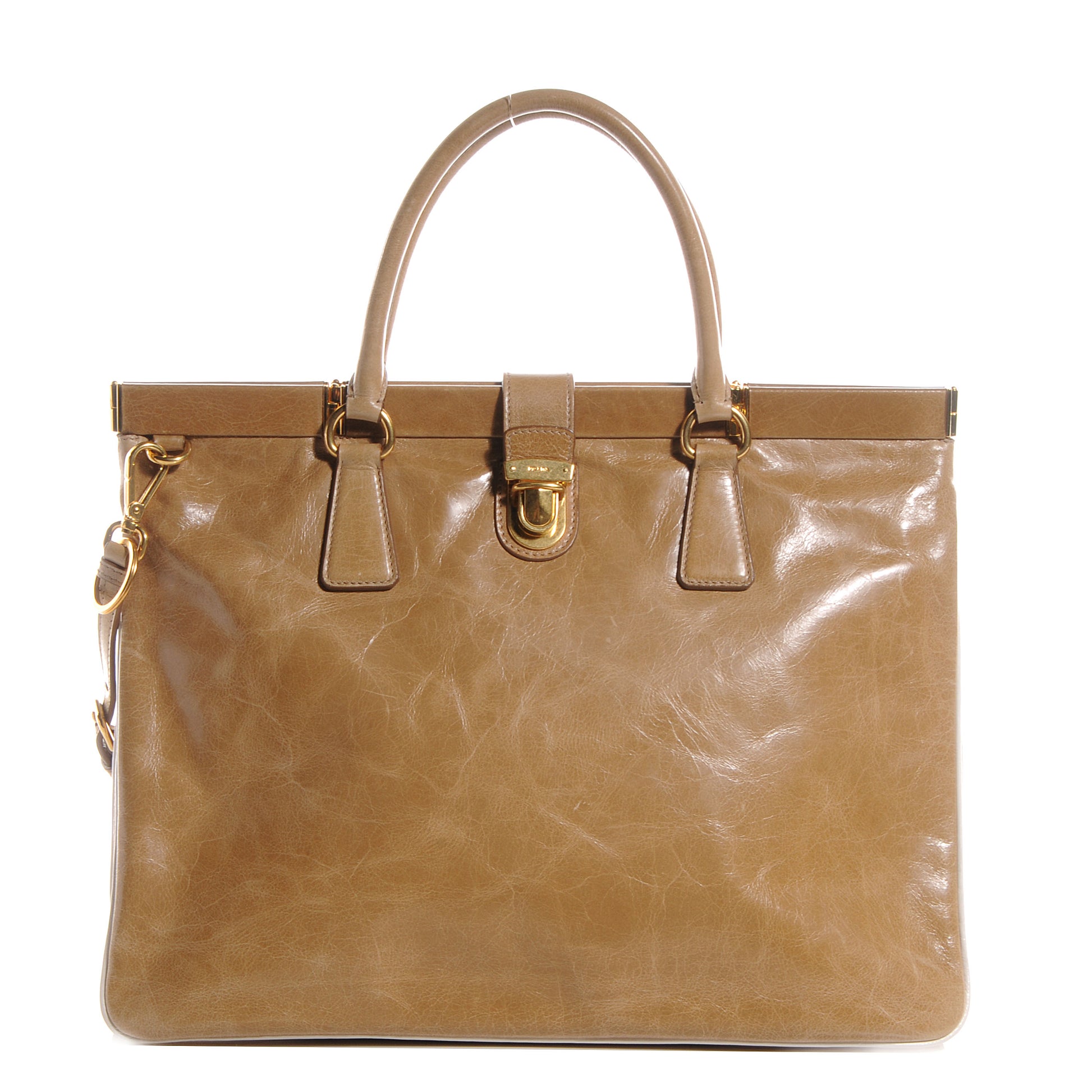 Prada Vitello Shine Large Tote Sughero Talco 1 of 9