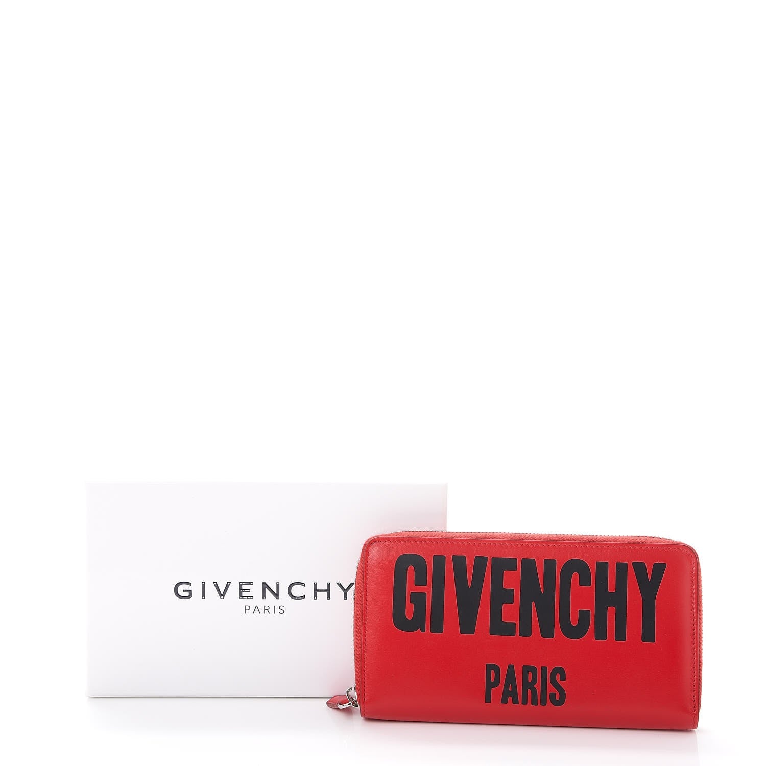 Givenchy Calfskin Logo Zip Around Wallet Red Black 10 of 10