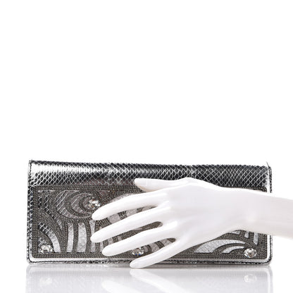 Valentino Garavani Metallic Python Crystal Clutch Silver 3 of 7