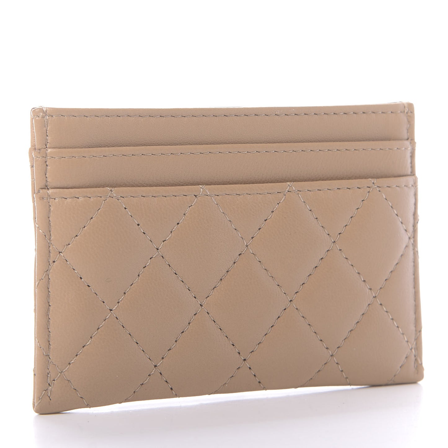 Lambskin Quilted Boy Card Holder Beige