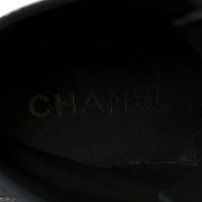 Chanel Grained Calfskin Shiny Calfskin CC Lace Up Combat Boots 37.5 Black 9 of 11