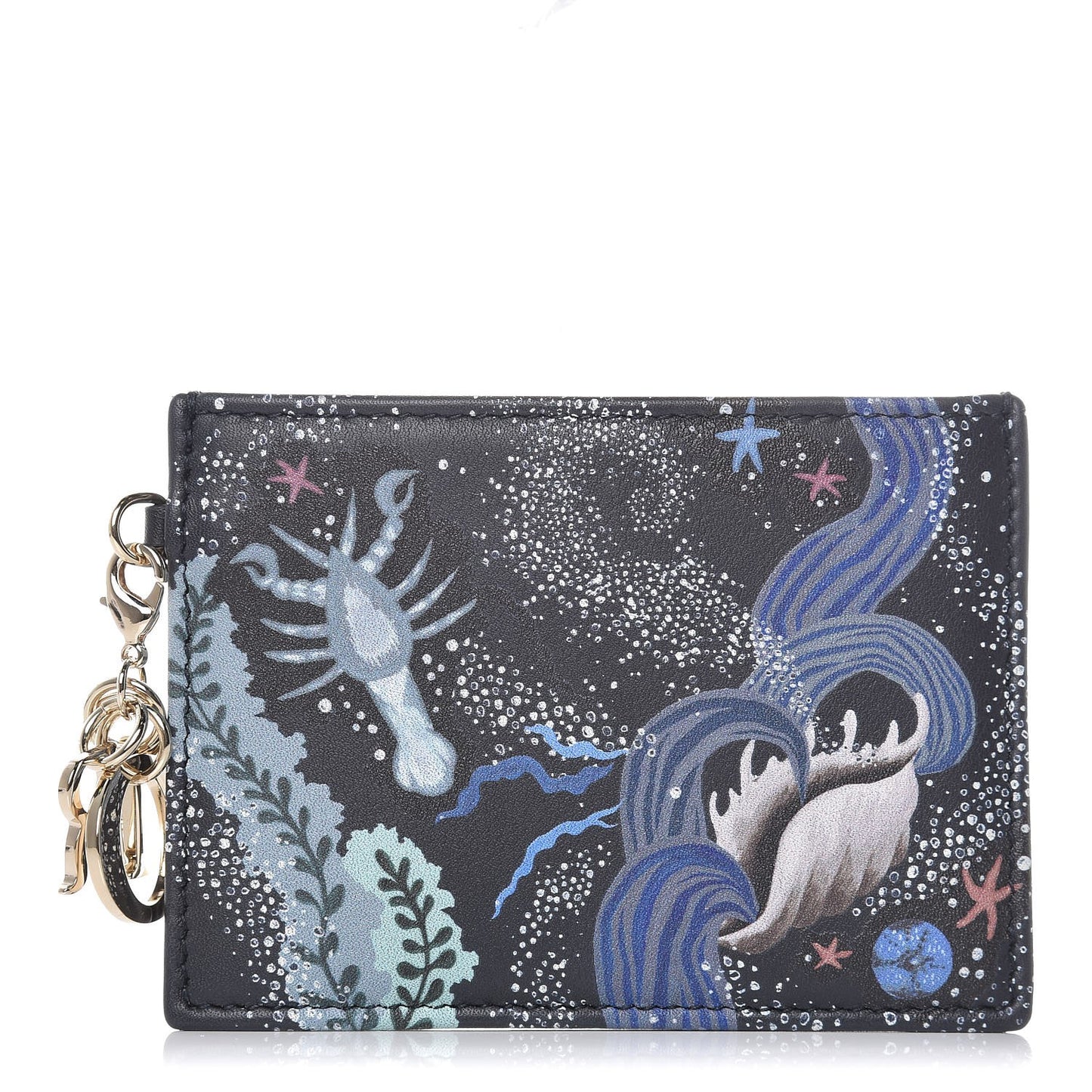 Calfskin Printed Nature Ballet Lady Dior Card Holder Blue