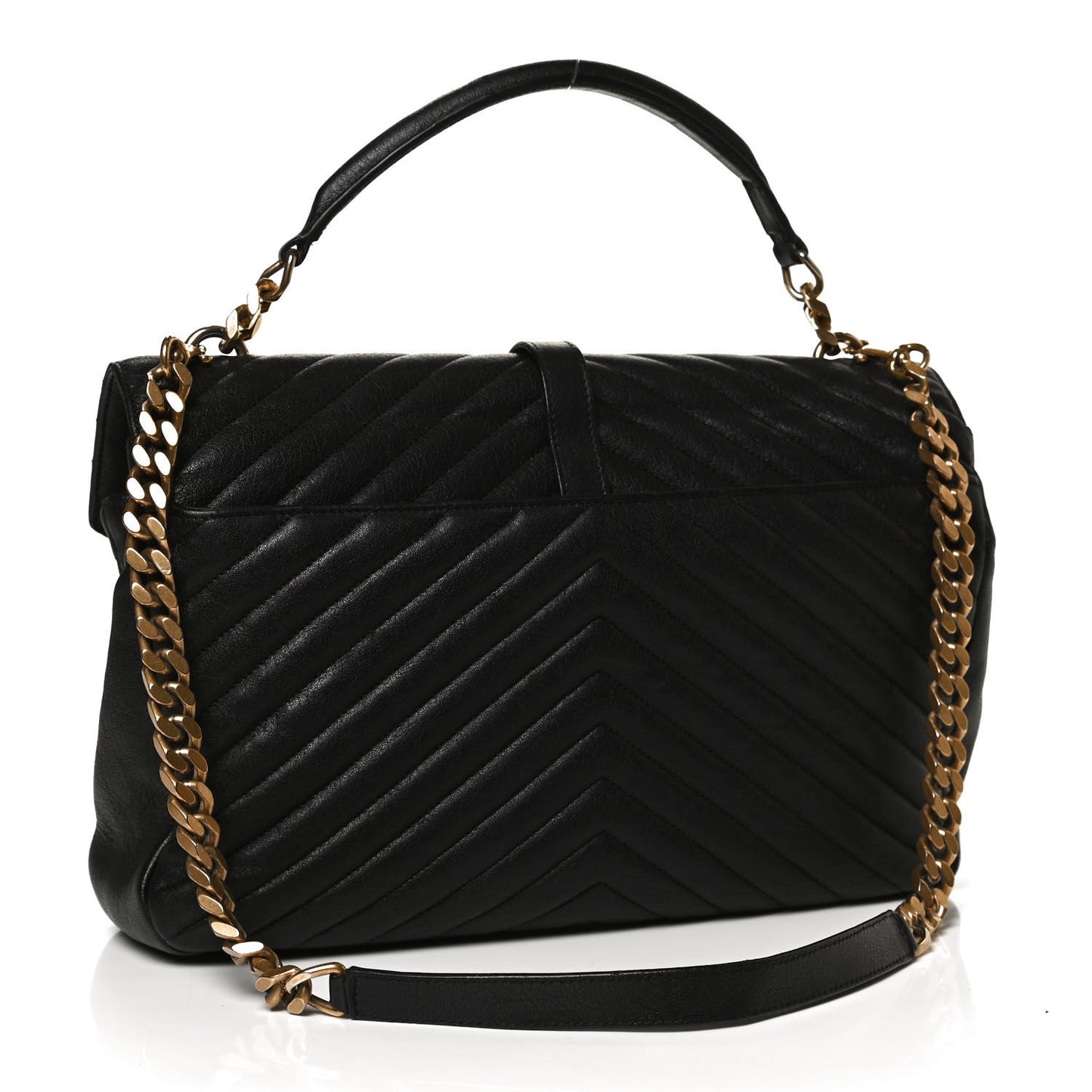 Sheepskin Matelasse Chevron Monogram Large College Satchel Black