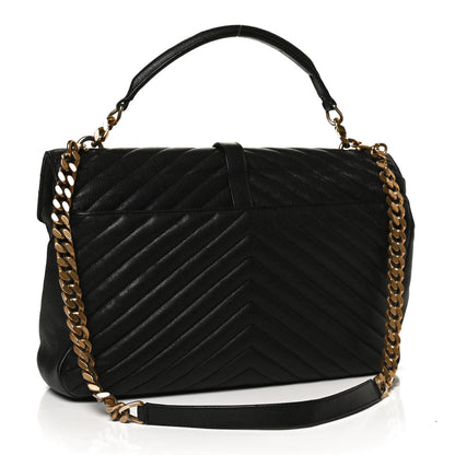 Saint Laurent Sheepskin Matelasse Chevron Monogram Large College Satchel Black 3 of 12