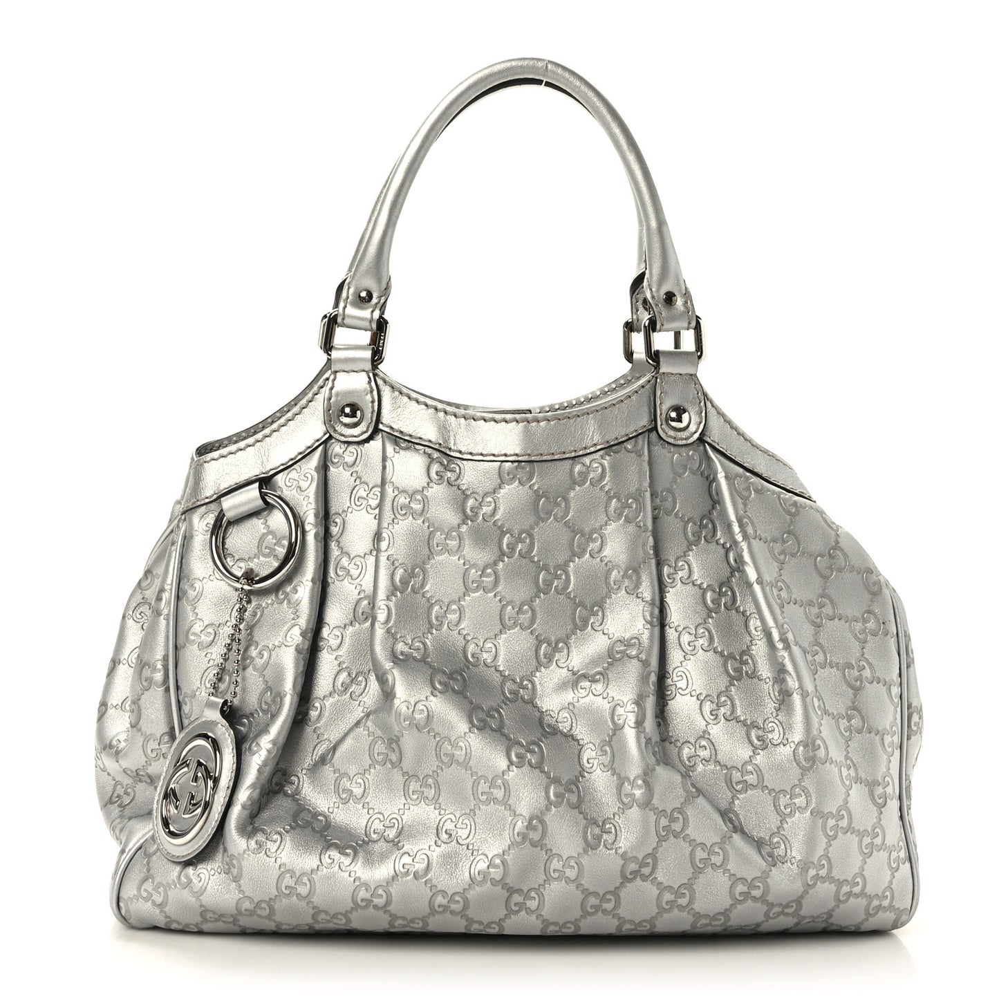 Metallic Guccissima Medium Sukey Tote Silver