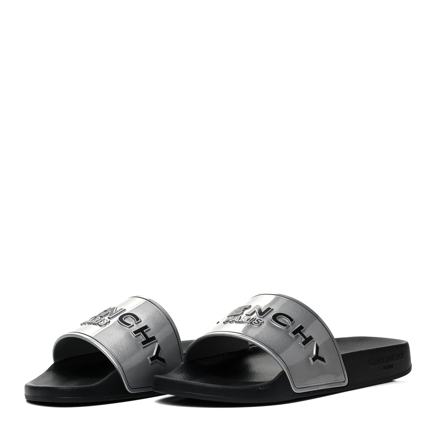 Metallic Rubber Logo Pool Slide Sandals 36 Silver