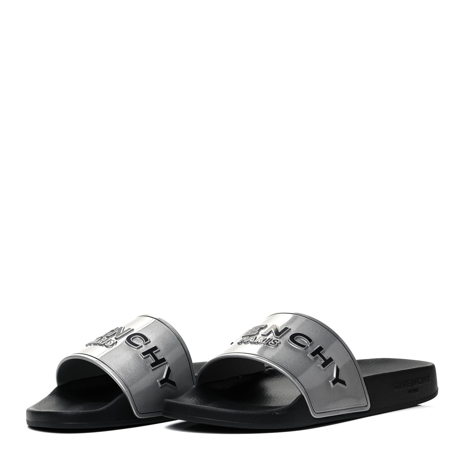 Givenchy Metallic Rubber Logo Pool Slide Sandals 36 Silver 3 of 7