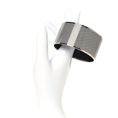 Hermes Enamel Printed Extra Wide Chevron Bracelet 70 Black 2 of 6