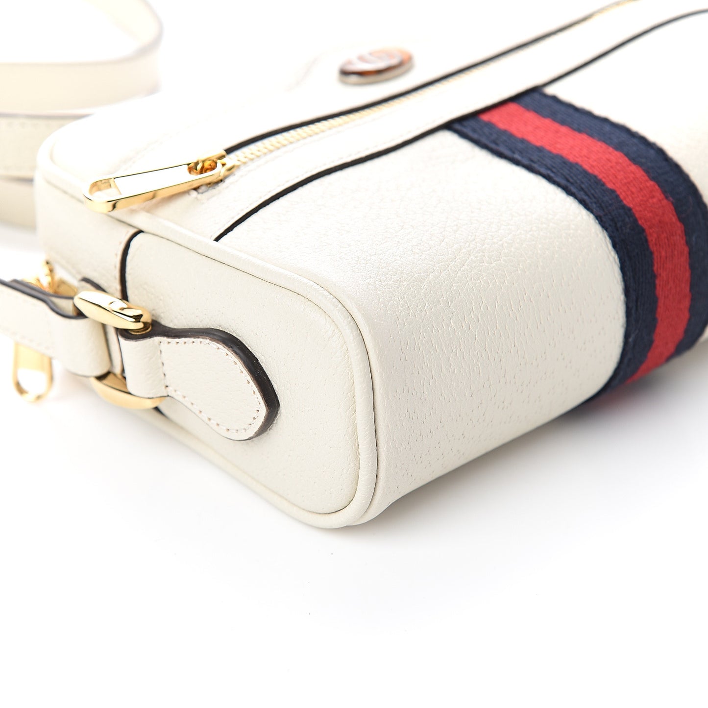 Textured Dollar Calfskin Web Mini Ophidia Shoulder Bag Mystic White