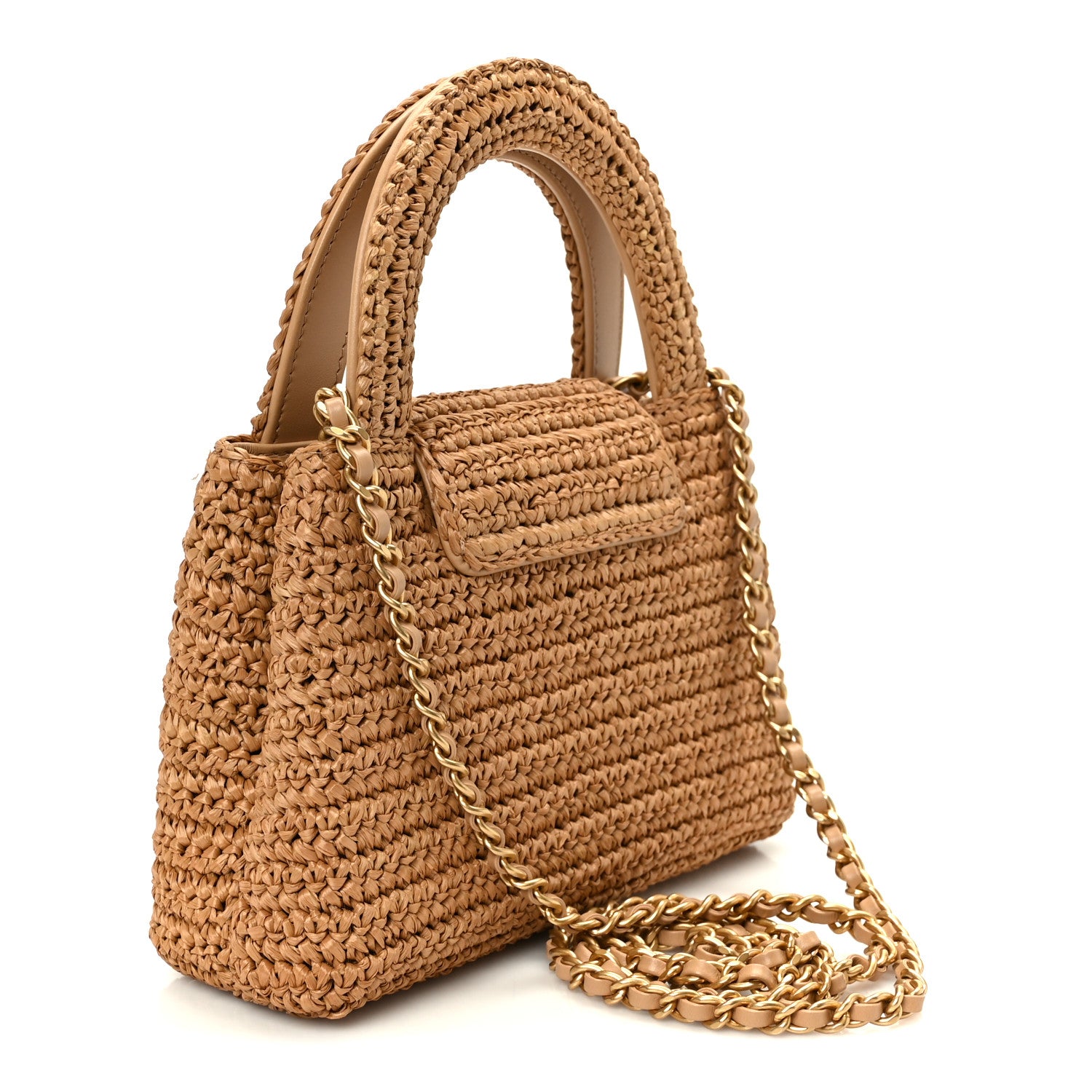 Chanel Braided Raffia Nano Kelly Flap Bag Dark Beige 2 of 10