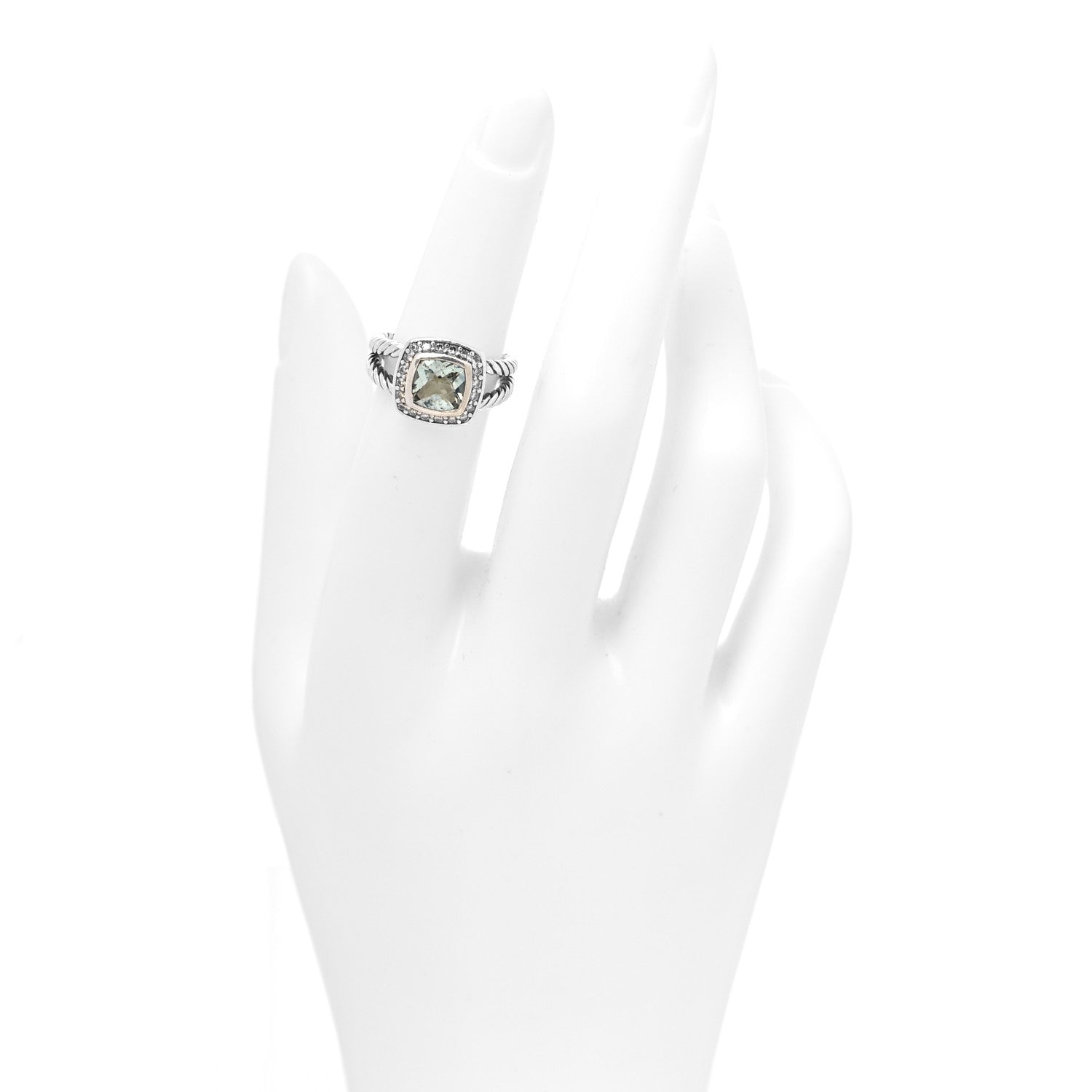 David Yurman Sterling Silver Diamond Prasiolite 7mm Petite Albion Ring 50 5.25 2 of 5