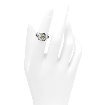 David Yurman Sterling Silver Diamond Prasiolite 7mm Petite Albion Ring 50 5.25 2 of 5