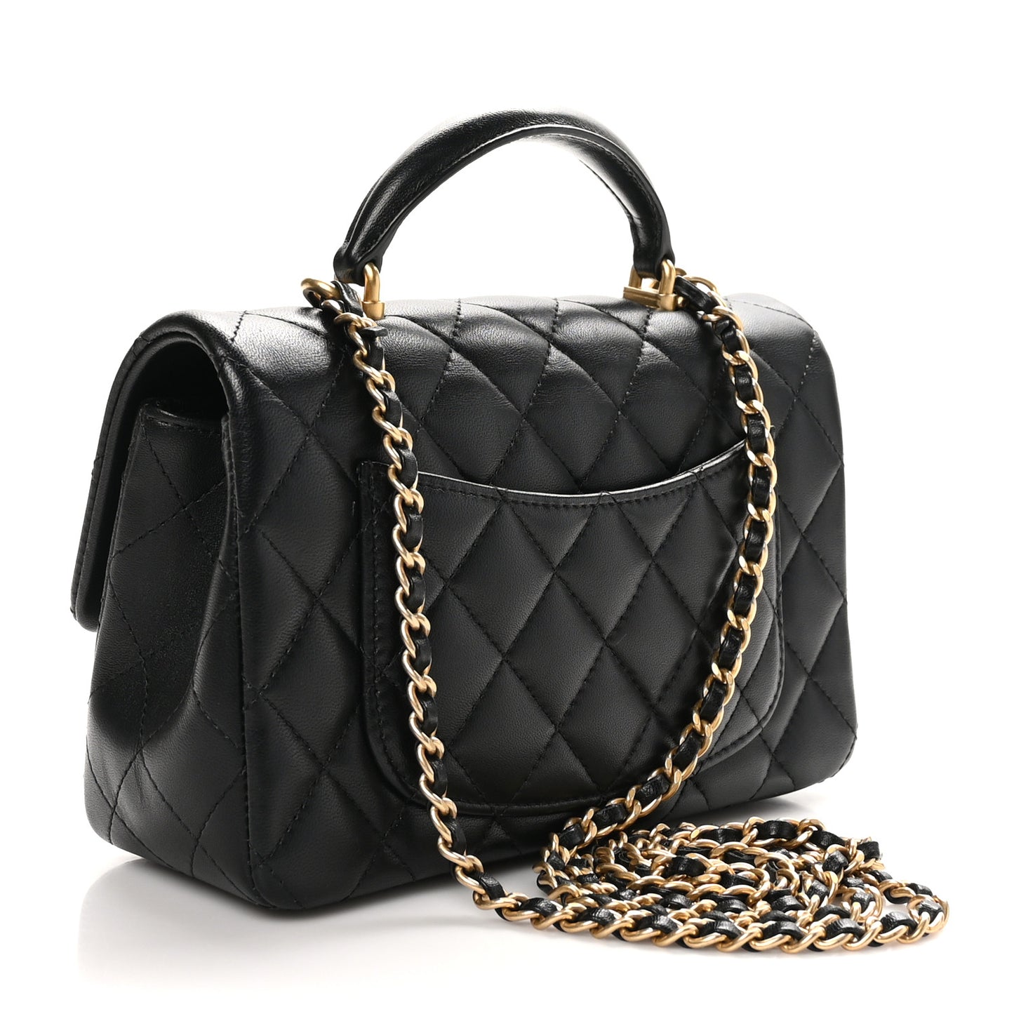Lambskin Quilted Mini Top Handle Rectangular Flap Black