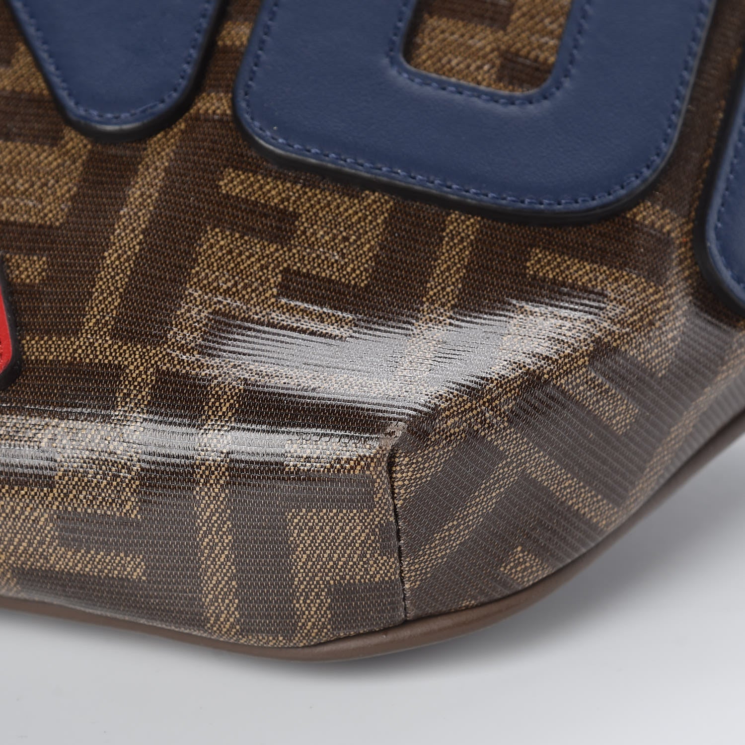 Fendi X FILA Glazed Fabric Vitello Century FF 1974 Mania Belt Bag Mogano Panna Blueberry 9 of 9