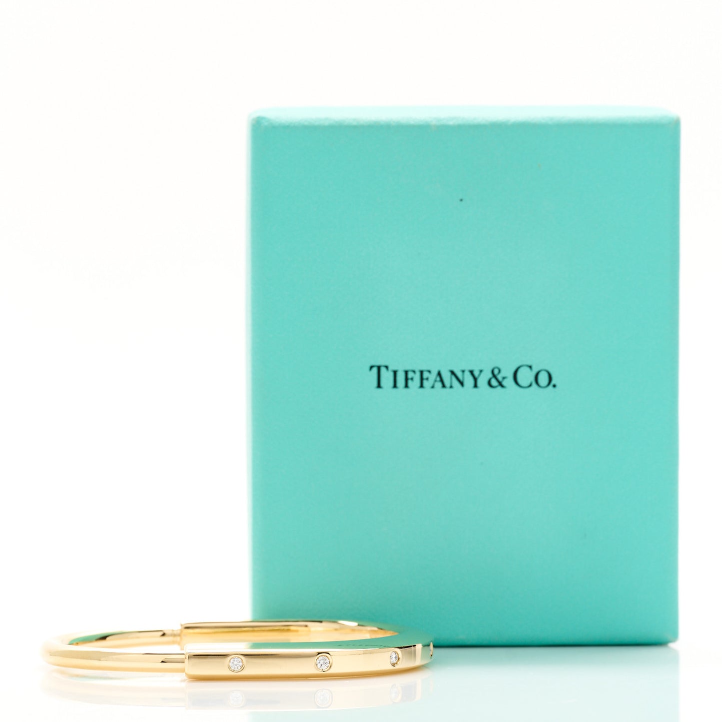 18K Yellow Gold Diamond Tiffany Lock Bangle Bracelet