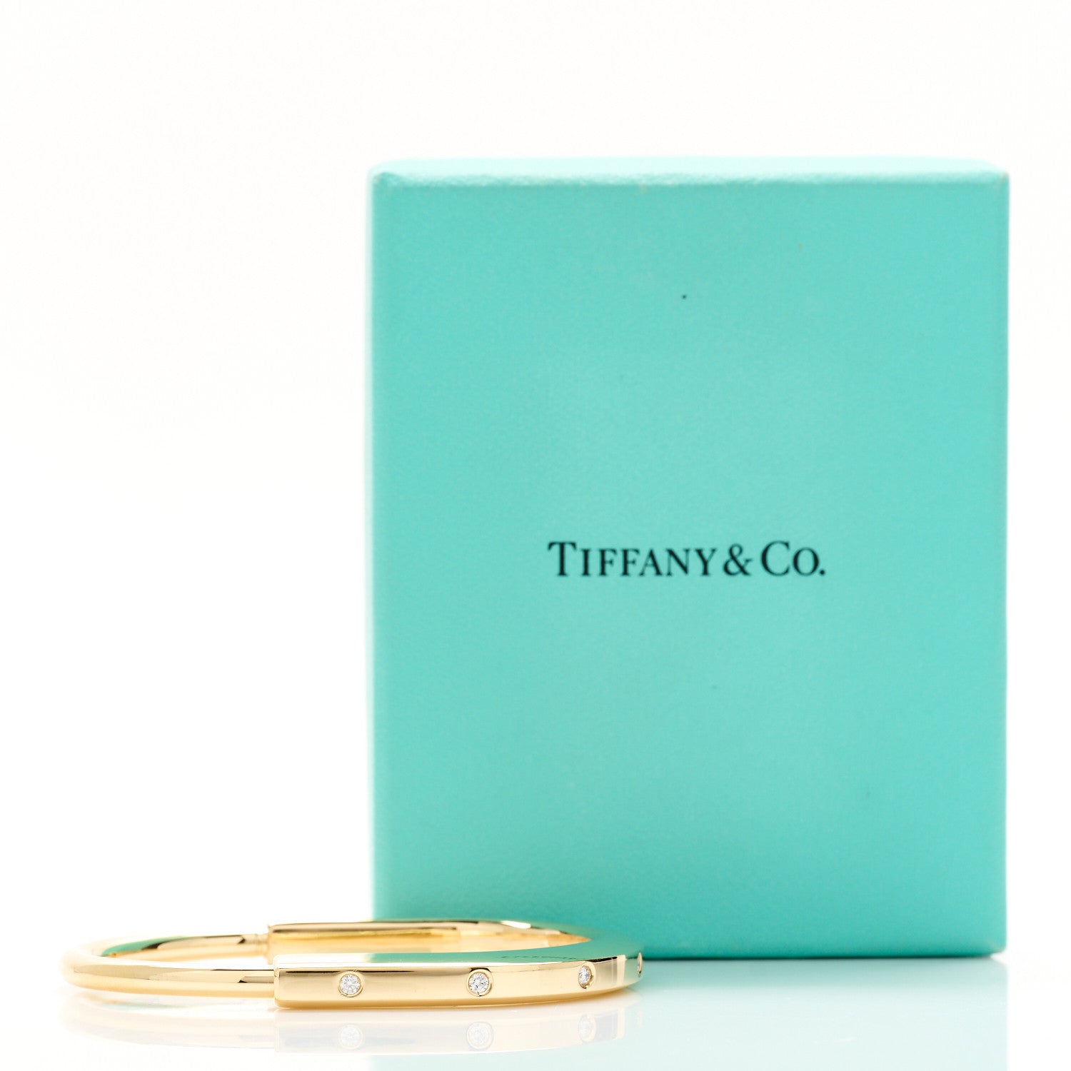 Tiffany 18K Yellow Gold Diamond Tiffany Lock Bangle Bracelet 4 of 4