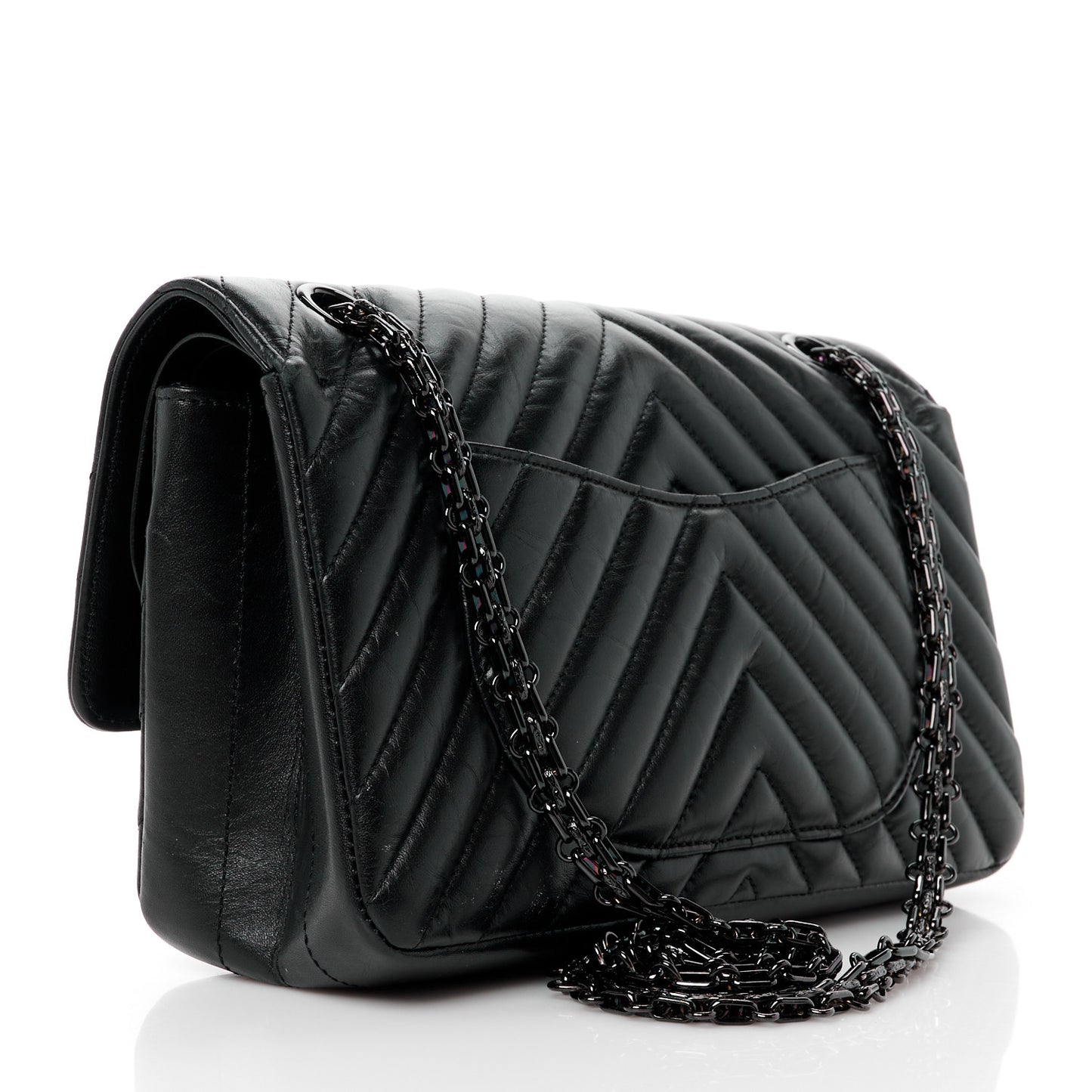 Aged Calfskin Chevron Quilted 2.55 Reissue 225 Flap So Black