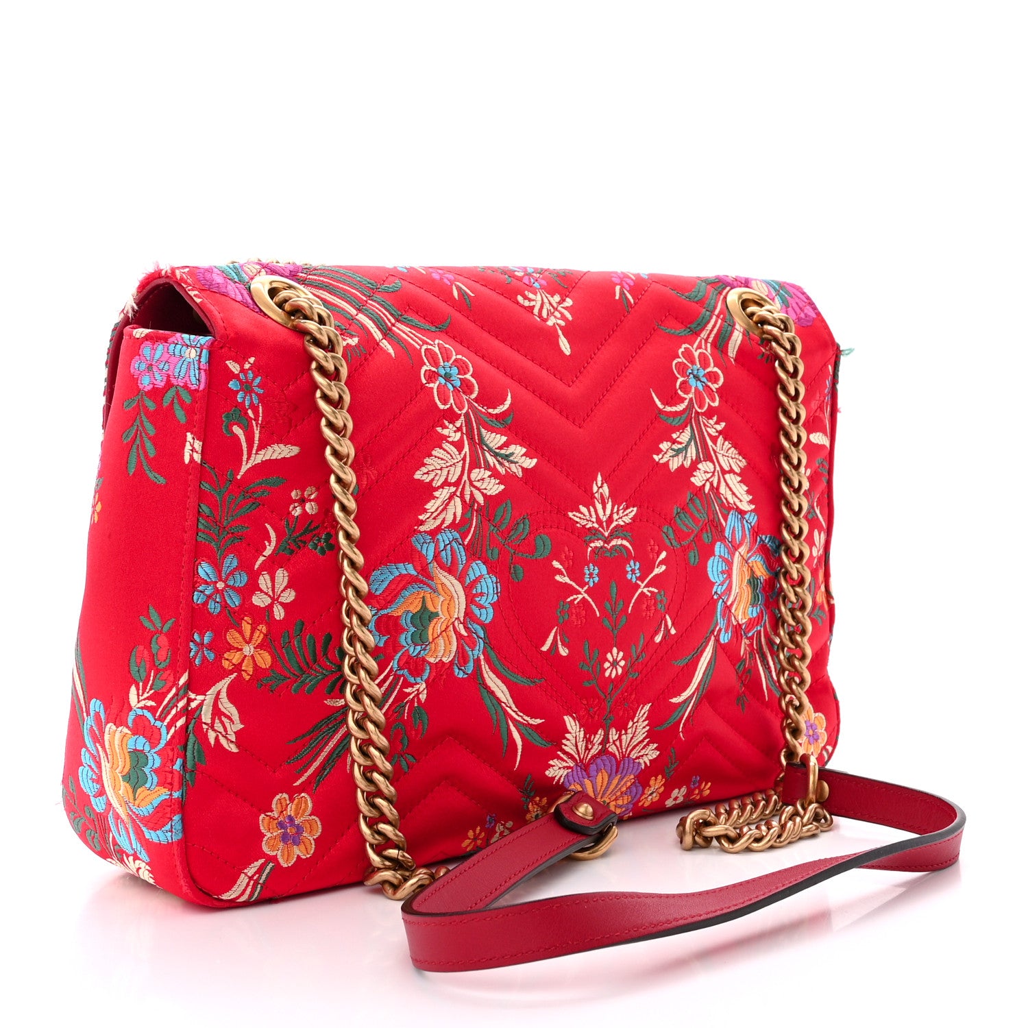 Gucci Jacquard Matelasse Floral Medium GG Marmont Shoulder Bag Red 3 of 15