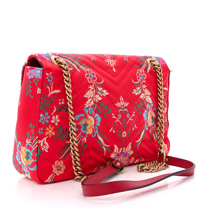 Gucci Jacquard Matelasse Floral Medium GG Marmont Shoulder Bag Red 3 of 15