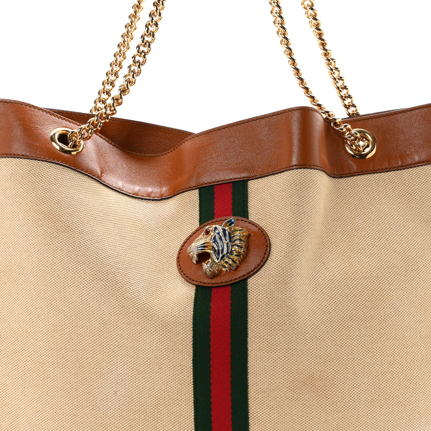 Vintage Canvas Calfskin Web Large Rajah Chain Tote Sand Light Cuir