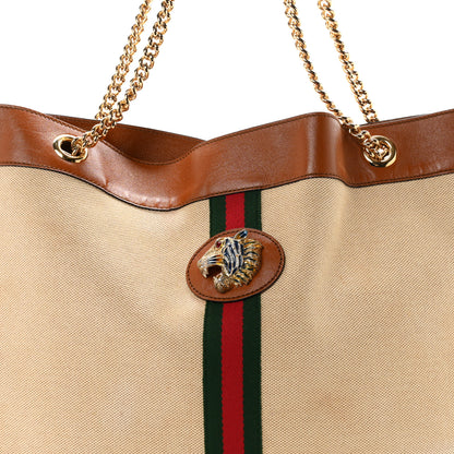 Gucci Vintage Canvas Calfskin Web Large Rajah Chain Tote Sand Light Cuir 9 of 12