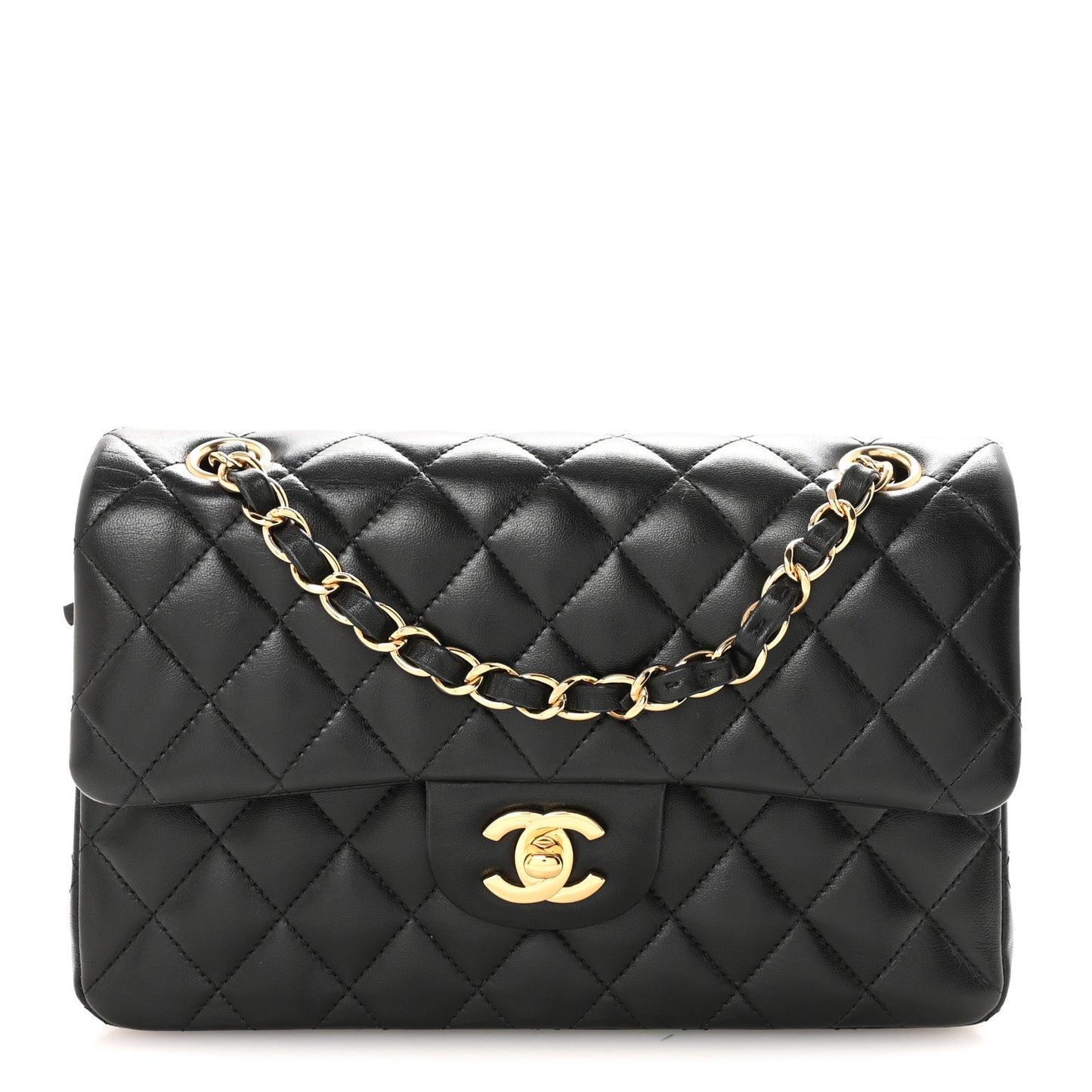 Lambskin Quilted Small Double Flap Black