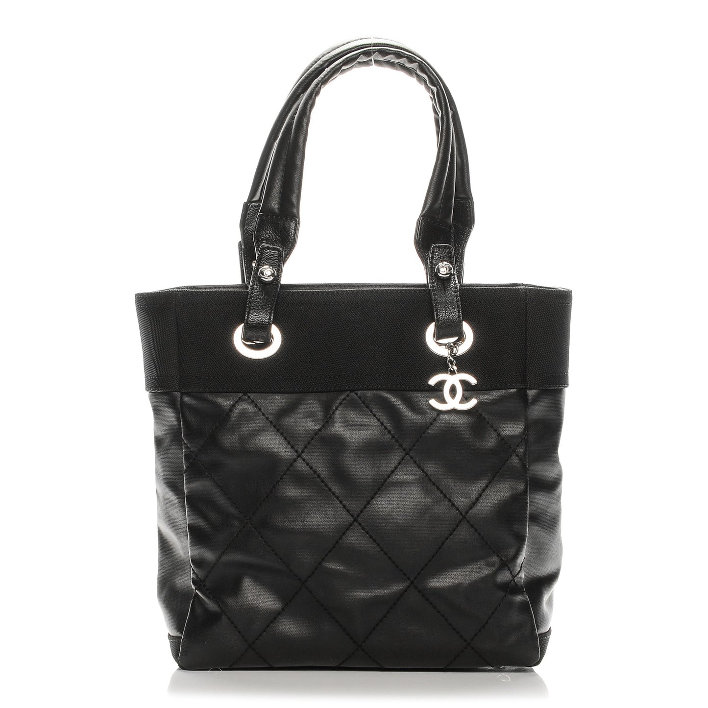 Coated Canvas Quilted Small Paris Biarritz Tote Black