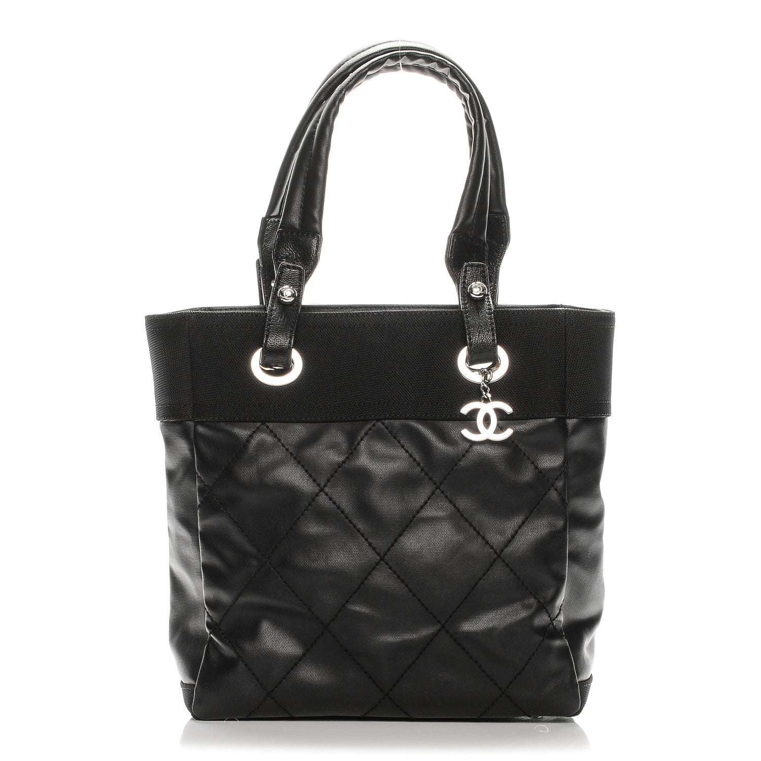 Chanel Coated Canvas Quilted Small Paris Biarritz Tote Black 1 of 7