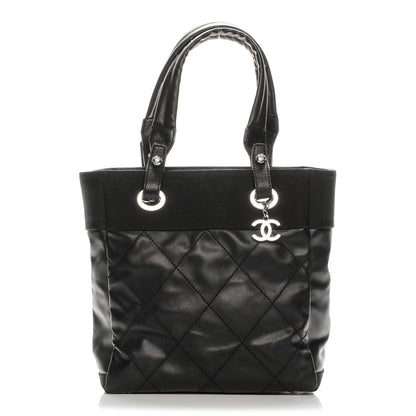 Chanel Coated Canvas Quilted Small Paris Biarritz Tote Black 1 of 7