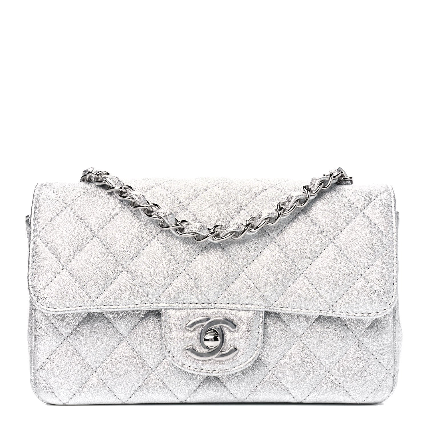 Chanel Metallic Lambskin Quilted Mini Rectangular Flap Silver 1 of 4
