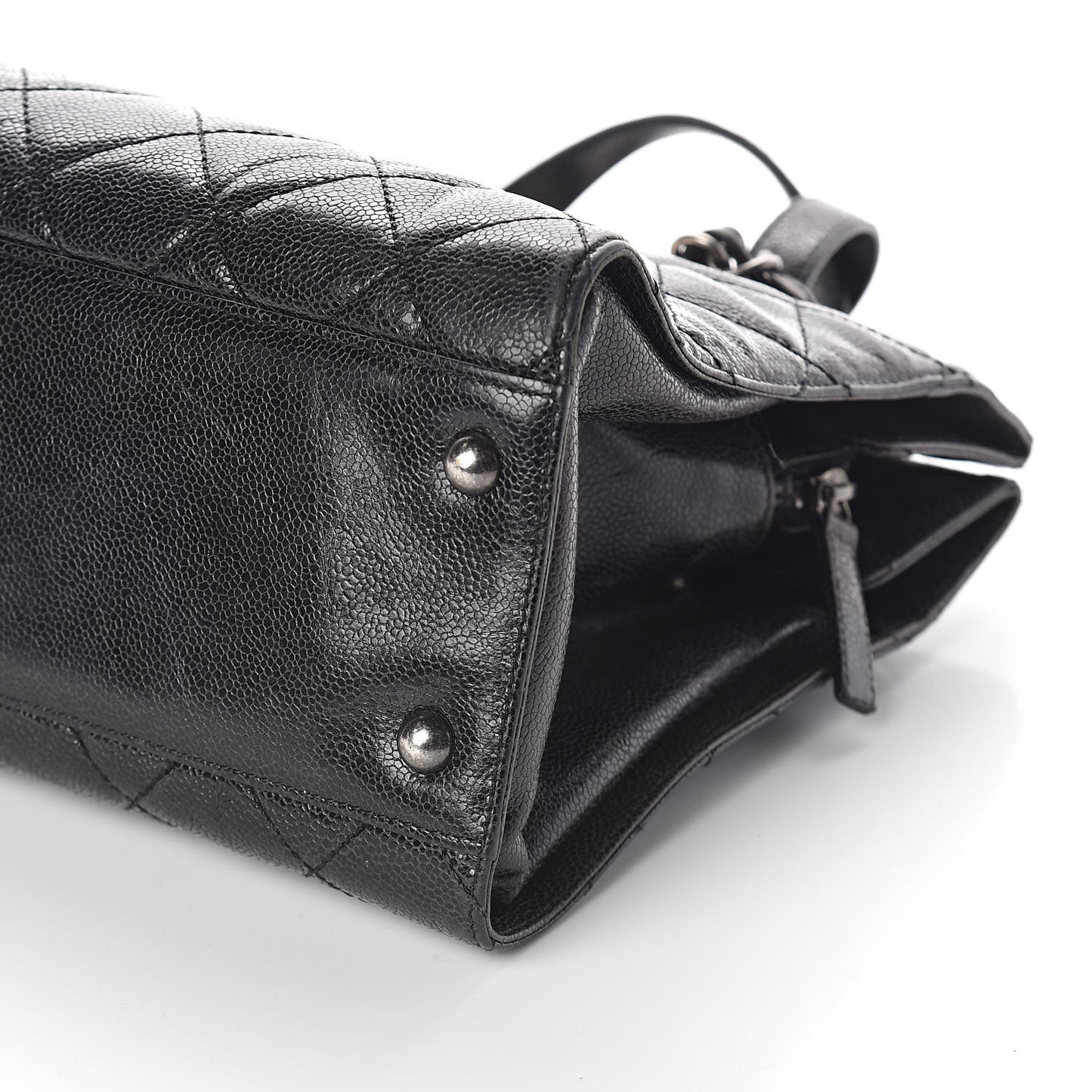 Crumpled Grained Calfskin Quilted CC Crave Tote Black