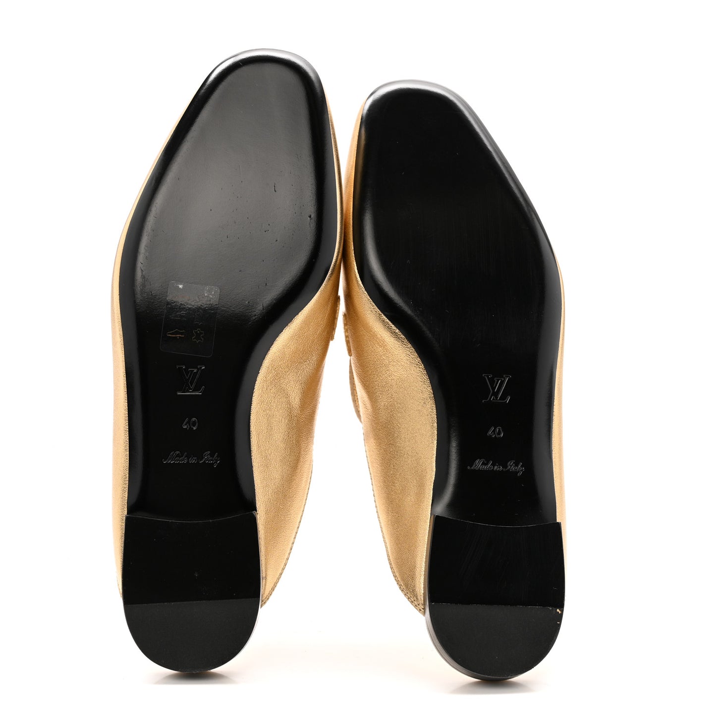 Metallic Lambskin Upper Case Open Back Flat Loafer 40 Gold