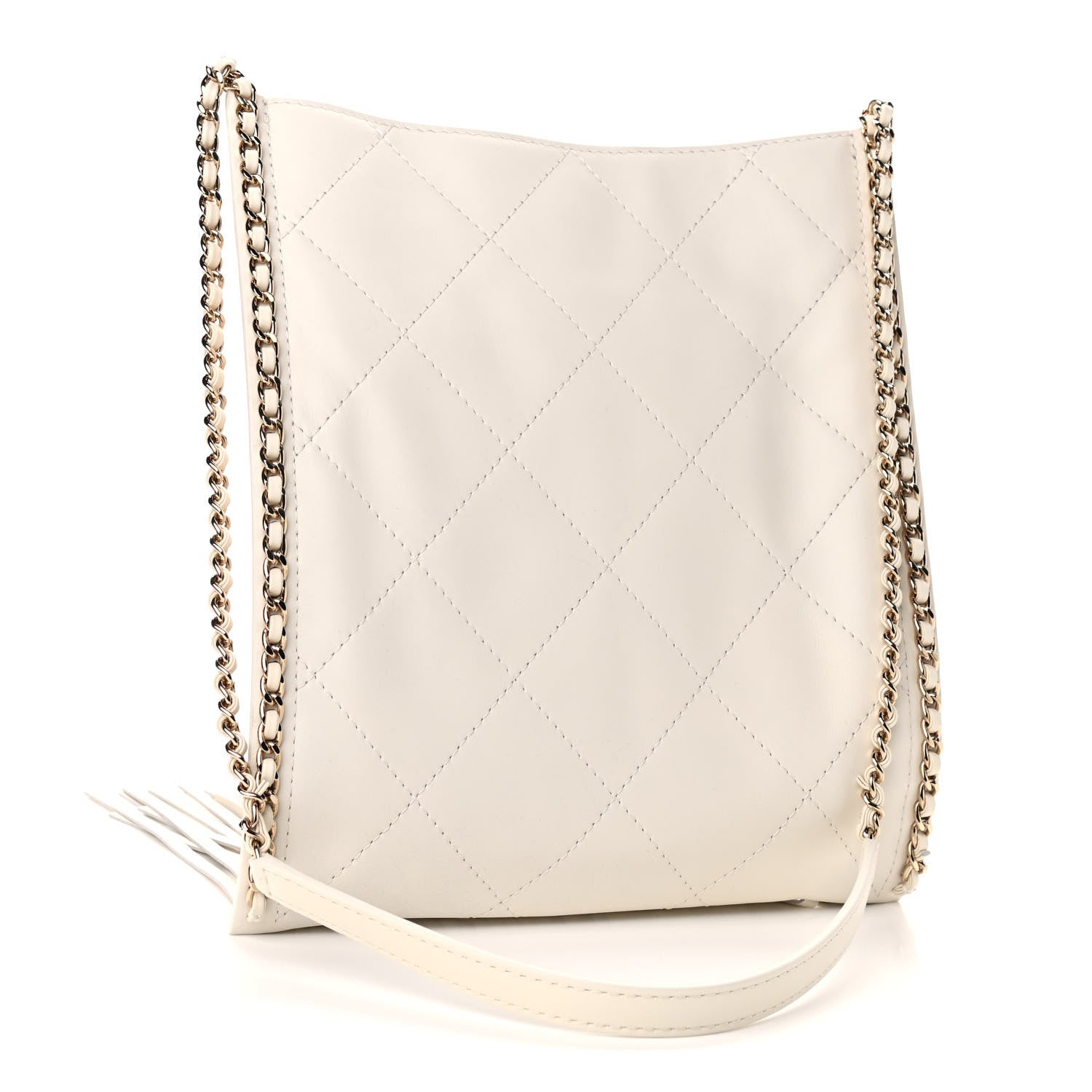 Chanel Calfskin Quilted Fringe Small Shopping Bag White 3 of 9
