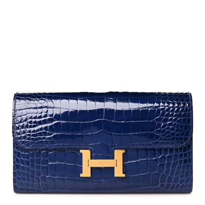 Hermes Shiny Alligator Verso Constance Long Wallet Bleu Saphir Bleu Paon 1 of 8