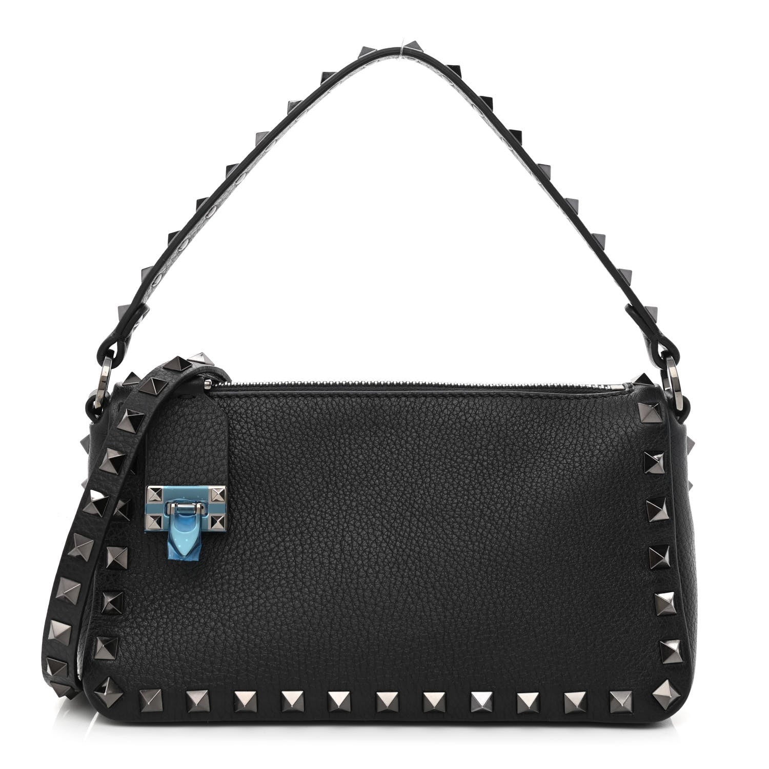 Valentino Garavani Pebbled Calfskin Small Rockstud Flip Lock Shoulder Bag Black 1 of 9
