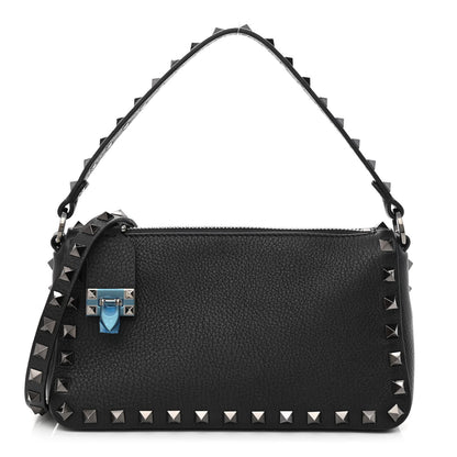 Valentino Garavani Pebbled Calfskin Small Rockstud Flip Lock Shoulder Bag Black 1 of 9