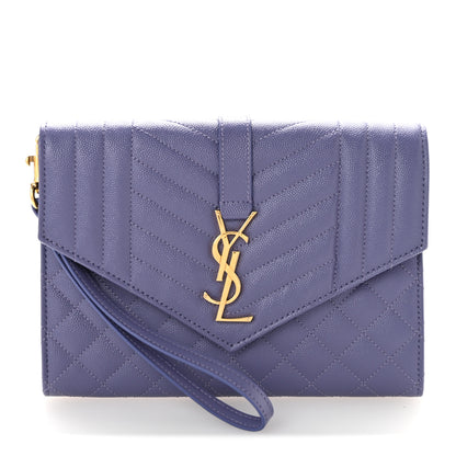 Saint Laurent Grain De Poudre Textured Mixed Matelasse Triquilt Monogram Clutch Dark Wisteria 1 of 12
