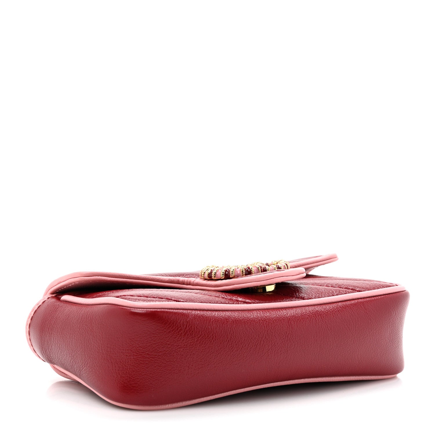 Gucci Azalea Calfskin Enamel Matelasse Diagonal Super Mini Torchon GG Marmont Shoulder Bag New Cherry Red Wild Rose 4 of 12