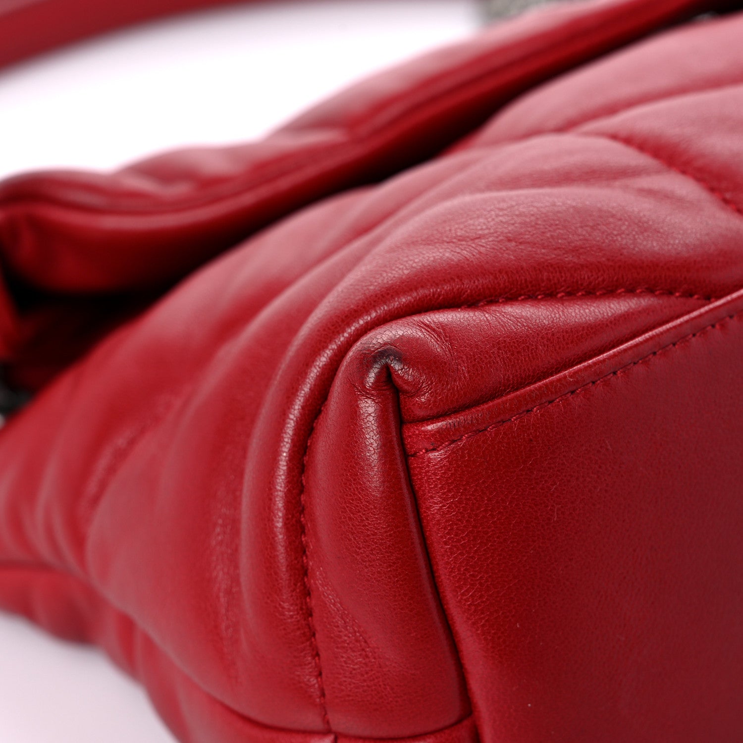 Saint Laurent Lambskin Quilted Small Loulou Puffer Monogram Chain Satchel Red 10 of 19