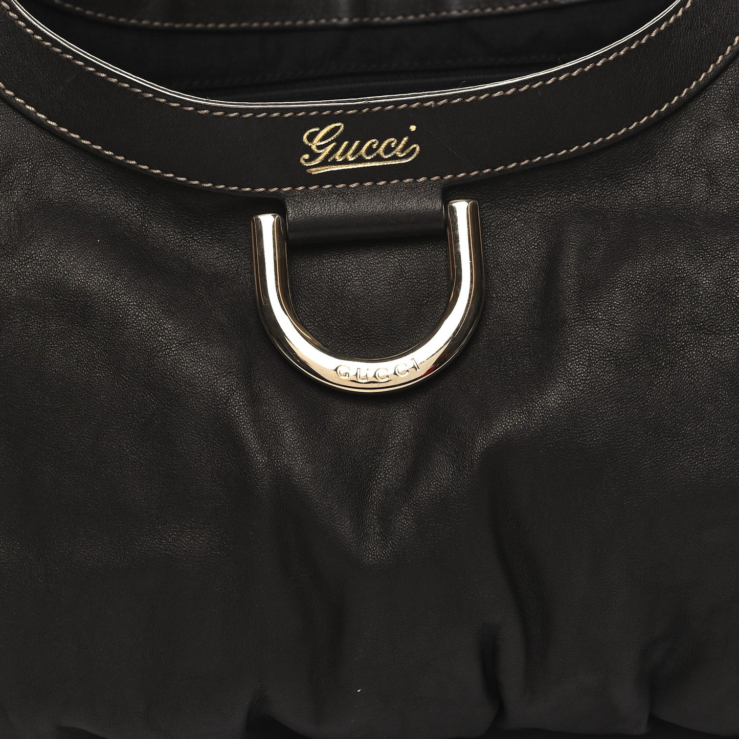 Calfskin Large D Gold Ring Shoulder Bag Chocolate