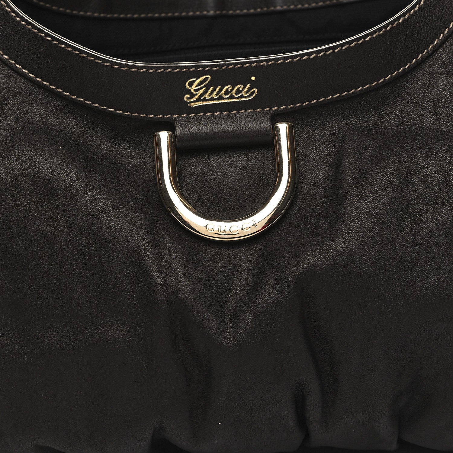 Gucci Calfskin Large D Gold Ring Shoulder Bag Chocolate 7 of 9