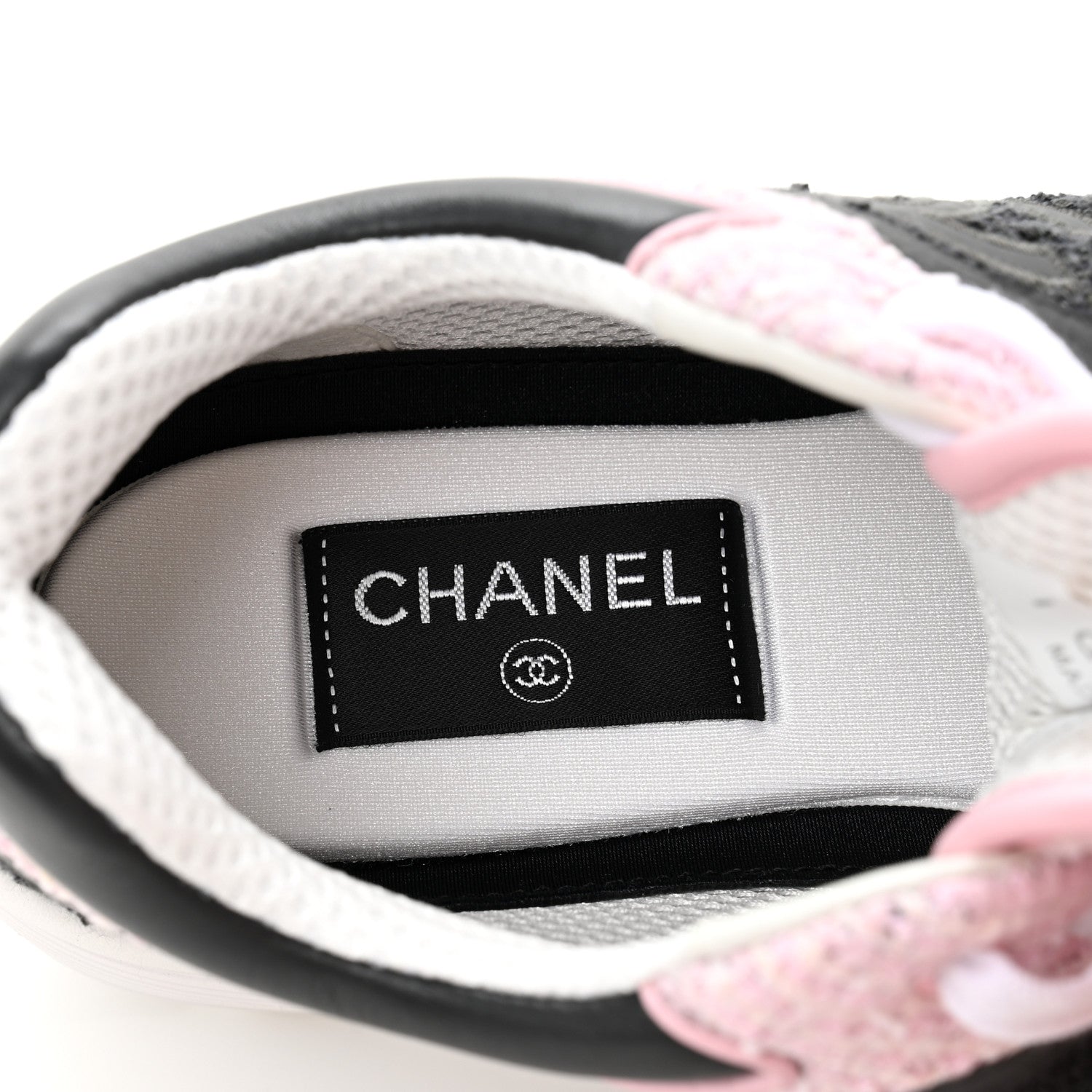 Chanel Tweed Suede Calfskin CC Sneakers 38.5 Gray Pink 7 of 9